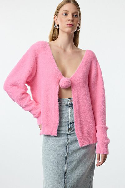 Trendyol Collection Rose Detailed Pink Knitwear Cardigan - TWOAW25HI00081