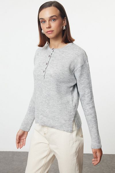 Trendyol Collection Gray Soft Knitwear Sweater - Wide Fit, More Sustainable Twoaw25Kz00309
