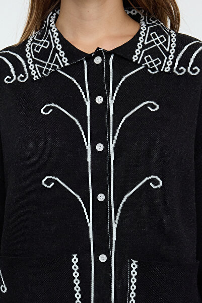 Trendyol Collection Ethnic Patterned Black Knitwear Cardigan - TWOAW25HI00214