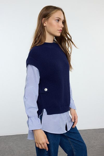 Trendyol Collection Marineblauer Garni Detaillierter weicher Strickpullover – TWOAW25KZ00033