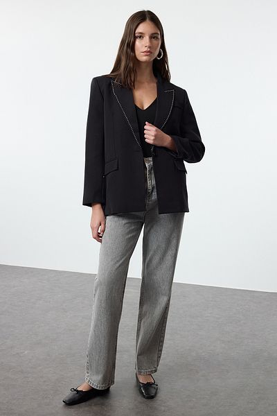 Trendyol Collection Λεπτομερές υφαντό σακάκι με μαύρο γιακά TWOAW25BC00006