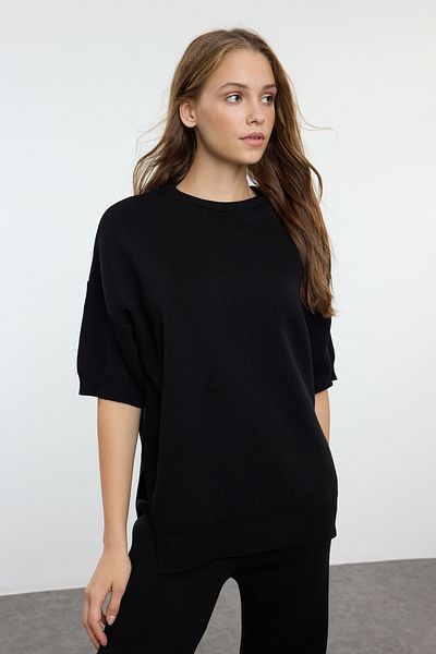 Trendyol Collection Fekete kötöttáru póló és alsó szett - rövid ujjú, Look Twoss24au00049
