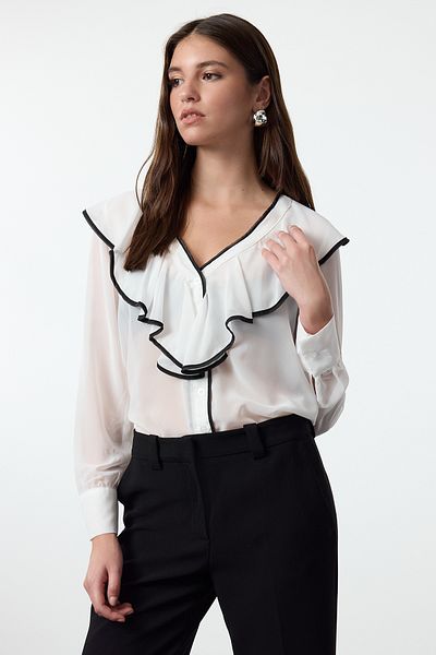 Trendyol Collection Гомілка звичайна формована ткана з воланом TWOAW25GO00011 в кольорі екрю TWOAW25GO00011