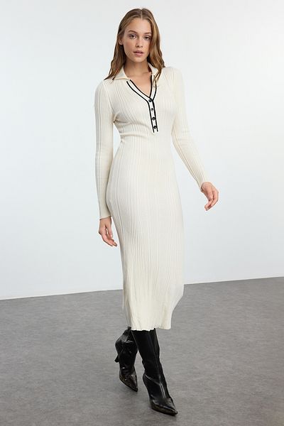 Trendyol Collection Premium Midi πλεκτό φόρεμα - Stone Color Block, Ειδικό νήμα TWOAW25EL00307