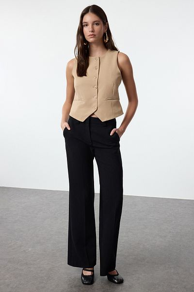 Trendyol Collection Mink Fitted Crop Woven Vest Twoaw25Ye00055