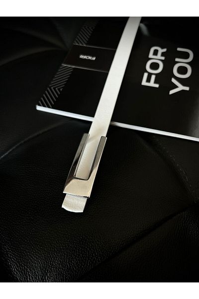 Fiori Curea albă subțire pentru femei cu cataramă argintie de design, centură de haină, centură de cămașă, centură de rochie