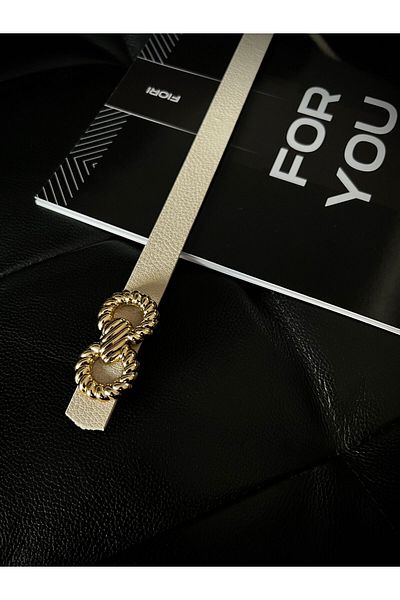 Fiori Beige Twirl Gold Buckle Thin Women's Belt - for Jacket, Shirts and Dresses