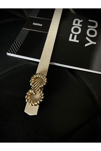 Fiori Beige Twirl Gold Buckle Thin Women's Belt - for Jacket, Shirts and Dresses