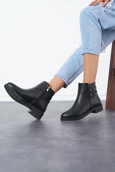 Moda Pie Μαύρα Neya Casual Γυναικείες Μπότες - Πλαϊνό Trock και Δερμάτινο