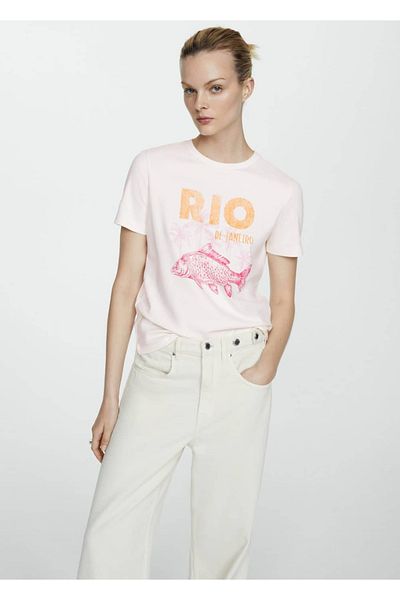 MANGO Woman Tricou 100% bumbac cu mesaj imprimat