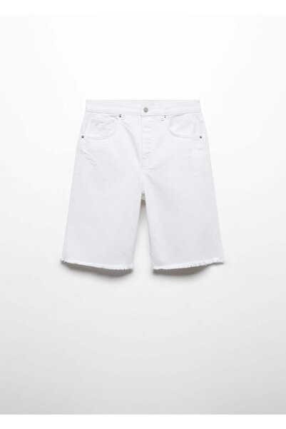 MANGO Woman Düz denim Bermuda şort