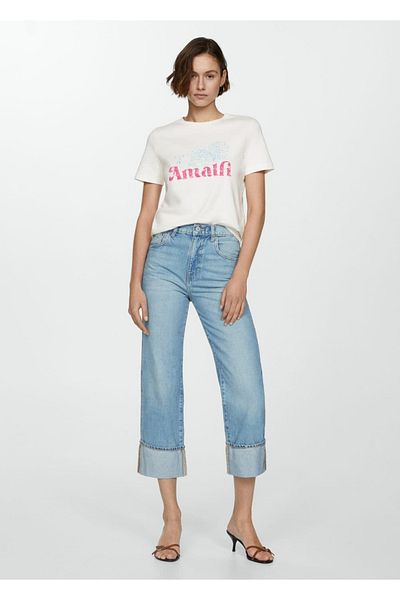 MANGO Woman 100% pamut üzenetnyomásos póló