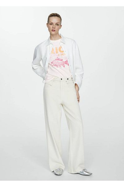 MANGO Woman Tricou 100% bumbac cu mesaj imprimat