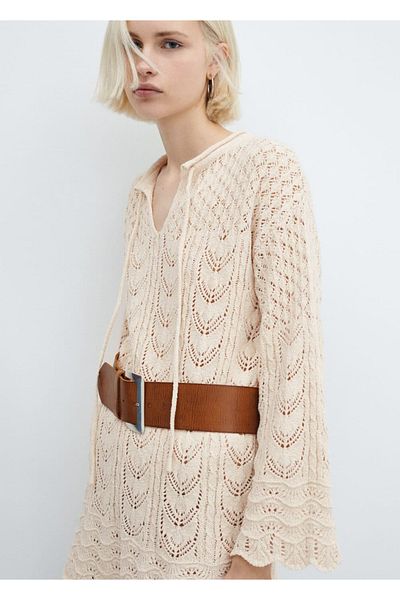 MANGO Woman Bell cut sleeve Crochet Dress