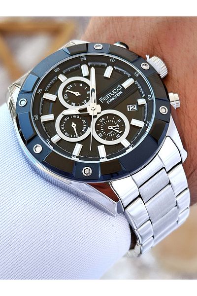 Ferrucci men's Silver Color Waterproof Steel Cord Function Wrist Watch