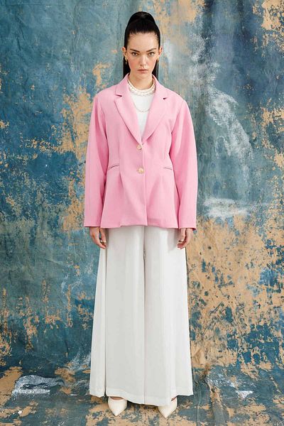 Hooopstore JACHETĂ BLAZER CU BUTON AUR - ROZ