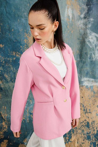 Hooopstore JACHETĂ BLAZER CU BUTON AUR - ROZ