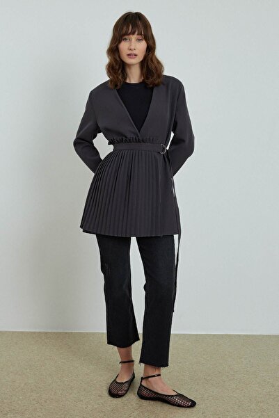 Hooopstore Anthracite Pleated Blazer Jacket with Accessories