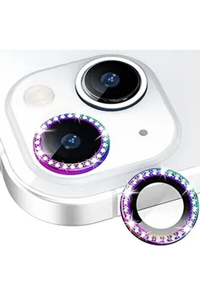 Nettech iPhone 15 Uyumlu Taşlı Model Kamera Cam Koruyucu - Karışık Renk