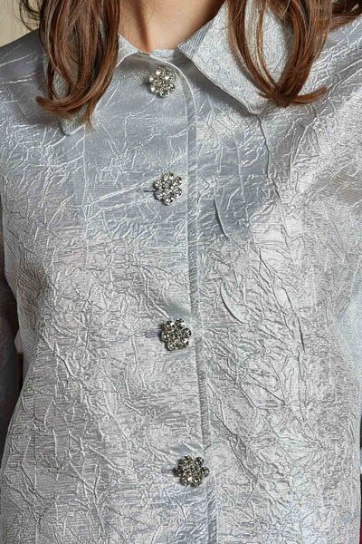 Hooopstore Gray Brocade Skirt and Stone Buttoned Suit