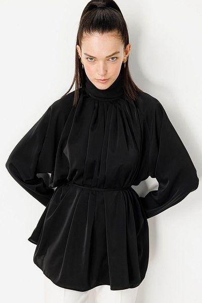 Hooopstore Black Draped Blouse - Pleated and Comfortable