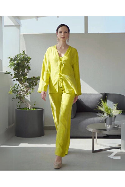 SERPİL Desenli Uzun Kollu Asit Sarı Takım 39987