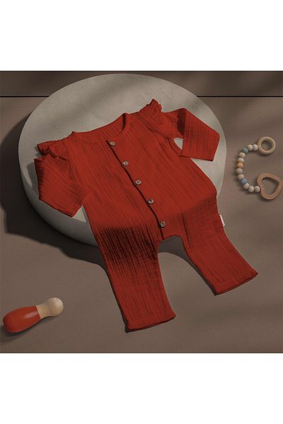 Tiffany Long Sleeve Ruffled Double Layer Muslin Tile Jumpsuit