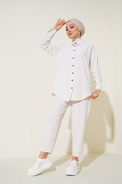 Bigdart Linen Hijab Oversize Women's Set - Cream 6622