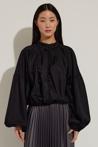 Hooopstore Cămașă neagră din popelin - cu nasturi în față