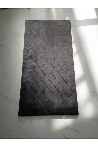 Prizma Comfort Diamond No:2 - Washable Black Bath Rug and Mat (75X110 cm)