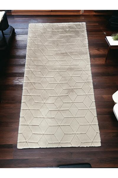 Prizma Comfort Diamond No:1 - Washable Single Beige Bathroom Rug and Mat (75X110) cm