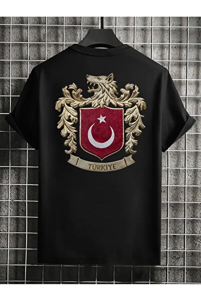 Genel Markalar Bozkurt Sembol Türkiye SIRT ve Ön Baskılı Unisex T-shirt