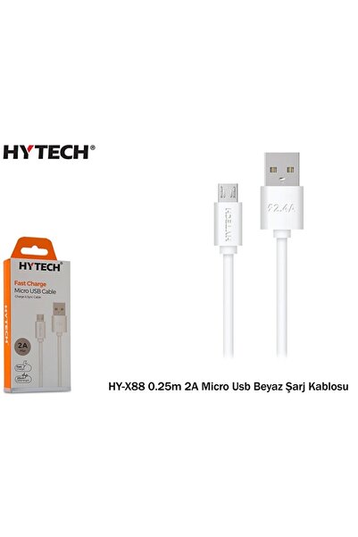 Hytech HY-X88 0.25m 2A Micro Usb Beyaz Şarj Kablos