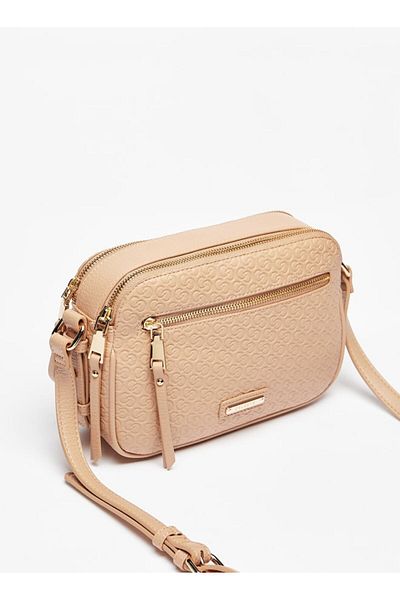 Celeste Monogram Embossed Crossbody Bag with Adjustable Strap and Zip Closure