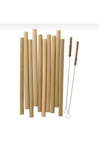 Kabak Home Pack of 10 Bamboo Straws & Cleaning Sticks