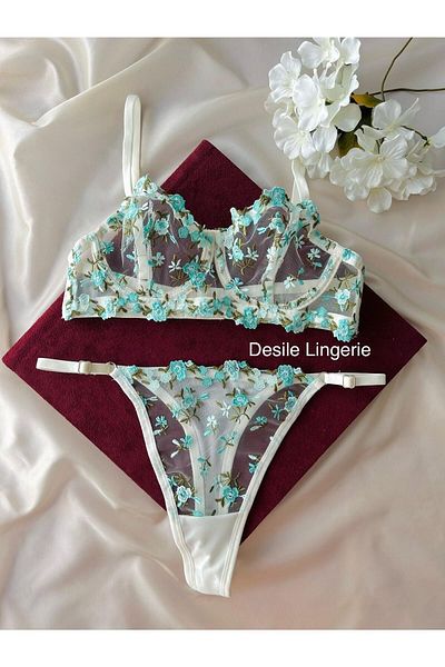 CES'Y LİNGERİE Green Underwire Brode Sexish - Set sutien elegant pentru femei