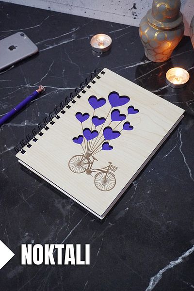 markcat Bicycle Balloon Notebook with Wooden Cover - Dotted Agenda and School Notebook (A5 - 120 Pages)