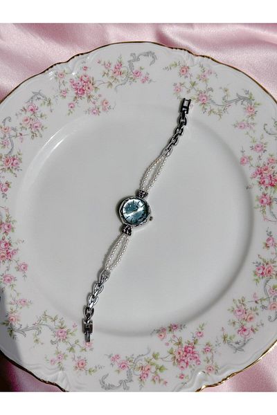 Reorah Collection ساعة اللؤلؤة الزرقاء - ساعة زرقاء مع اللؤلؤ
