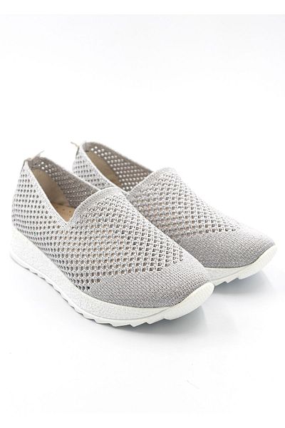 DERİCİ New Gray Linen Glitter Orthopedic Sole Women's Daily Soft Shoes - Gra24