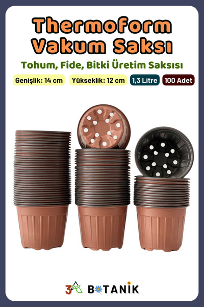 3A BOTANİK Thermoform Vakum Saksı, 14x12 cm, Üretim Saksısı, 1,3 Litre, Bitki...