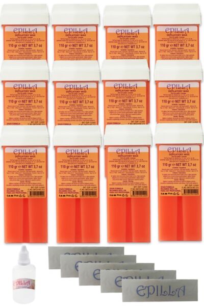 Epilla 12 Adet Sir Ağda Kartuşu Roll-on Hassas Cilt Pudralı-11 Metre Ağda Bezi