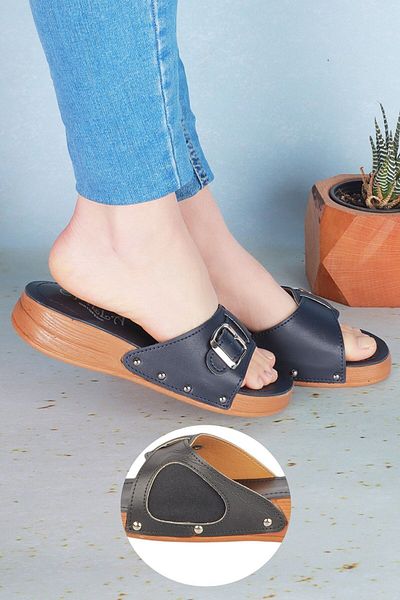 Epilla Women's Navy Blue Full Orthopedic Daily Epin Heel Spur Slippers (Bone Protrusion Detail)
