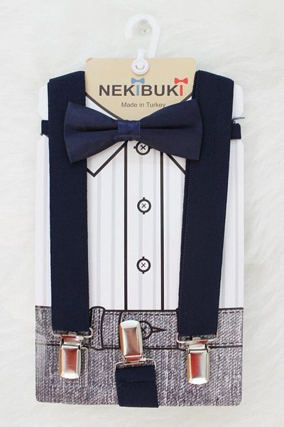 NEKİBUKİ Момче 1-9 години Тъмносин костюм с тиранти и папийонка