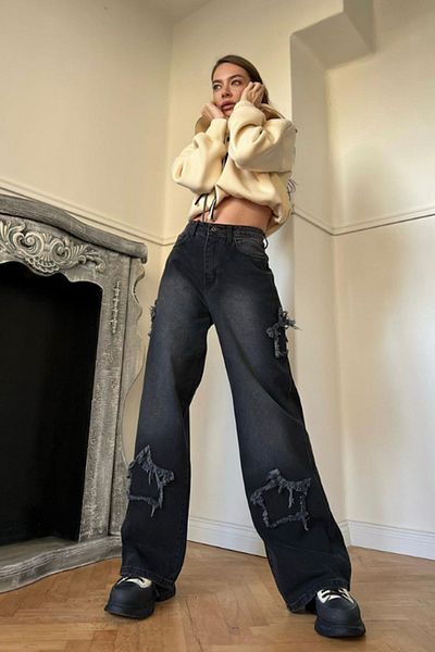 Köstebek Black Star Patch Vintage Jeans