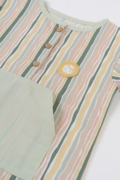 Little Gusto Short Sleeve Baby Shorts Jumpsuit Green Striped Patterned