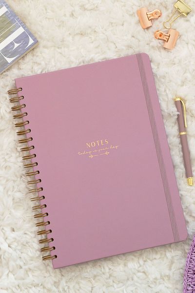 Matt Notebook دفتر ملاحظات ذو غطاء صلب على شكل وردة مجففة مقاس A4 - مقاس 20 × 28 سم، حلزوني مرن