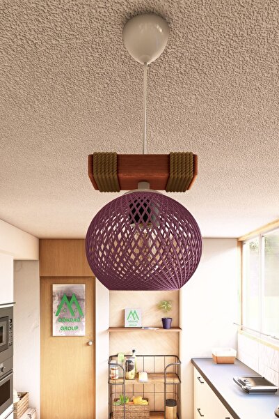 gökdağ group g g Ahşap Halatlı Balle Küre Top Tekli Sarkıt Avize