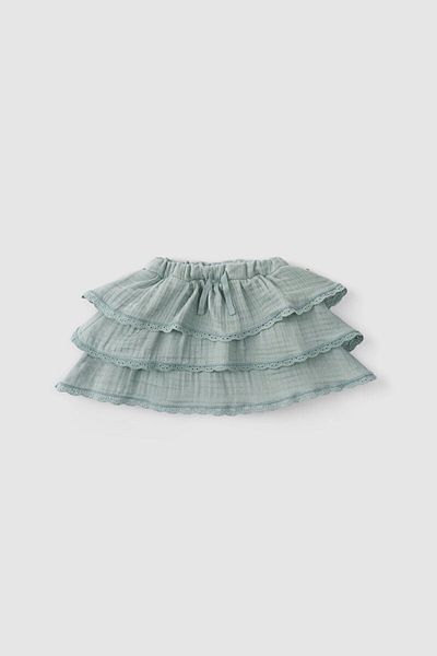 Little Gusto Organic Cotton Embroidered Muslin Baby Skirt Green with Bloomer