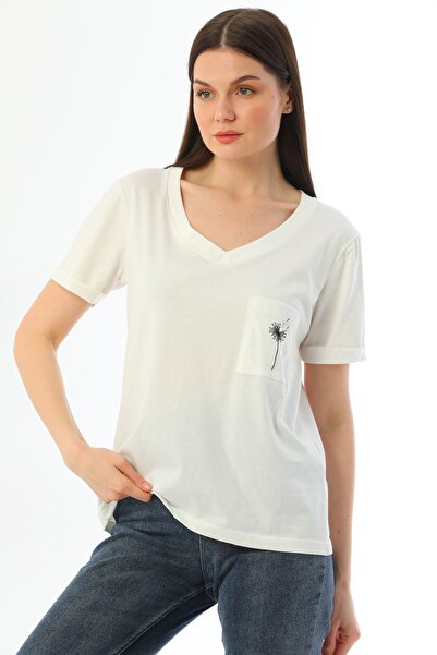 kallima Pack of 2 Ecru-Black V-Neck Comfortable Fit Embroidered 100% Cotton T-Shirt