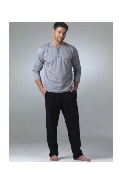 Pierre Cardin Erkek Gri Uzun Kollu Pijama Takımı T3409